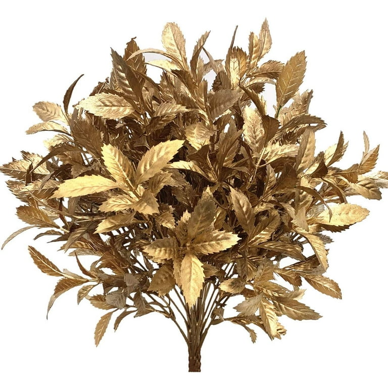 Gold Leaves Artificial Plants for Christmas Decoration, Plastic Grass Fake  Shrubs Simulation Leaves Golden Flowers Home Indoor Outdoor DIY Planter