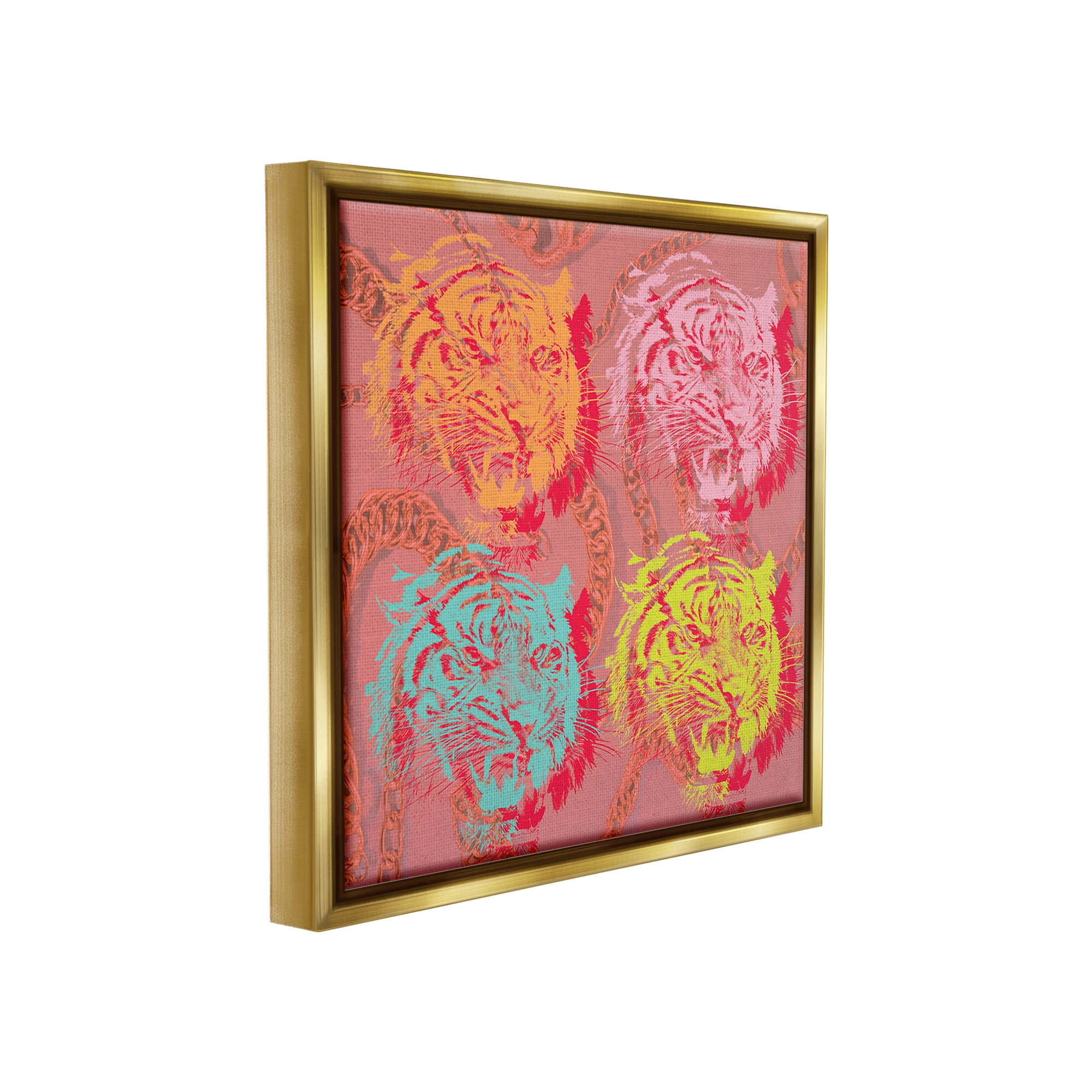 Stupell Industries Bold Abstract Tigers Animals & Insects Painting Gold Floater Framed Canvas Art Print Wall Art, 18 x 18