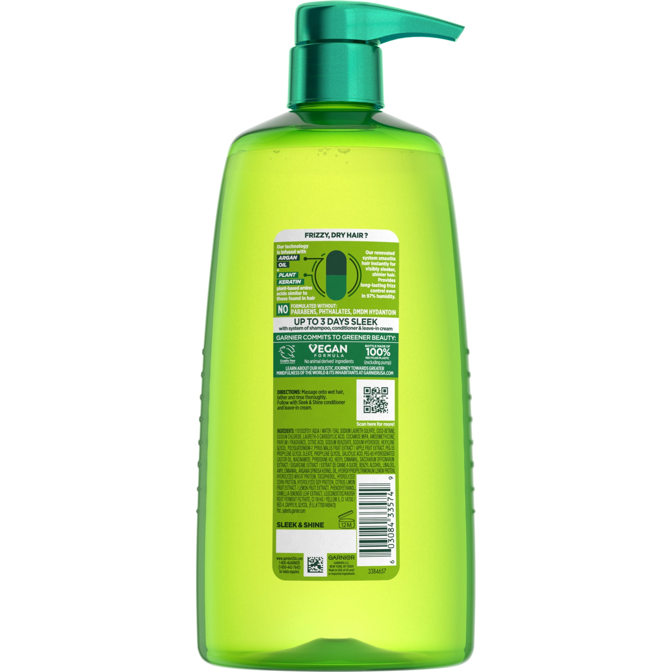 Fructis Plant fl oz with 33.8 Garnier Shine Shampoo & Keratin, Sleek Smoothing