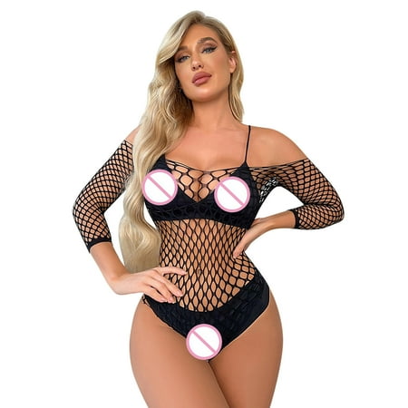 

Cathalem Corset Lingerie for Women Fishnet Women Lingerie Long Sleeves Bodysuit Sexy Mesh Teddy Sexy Corset Lingerie for Women Underwear Black One Size
