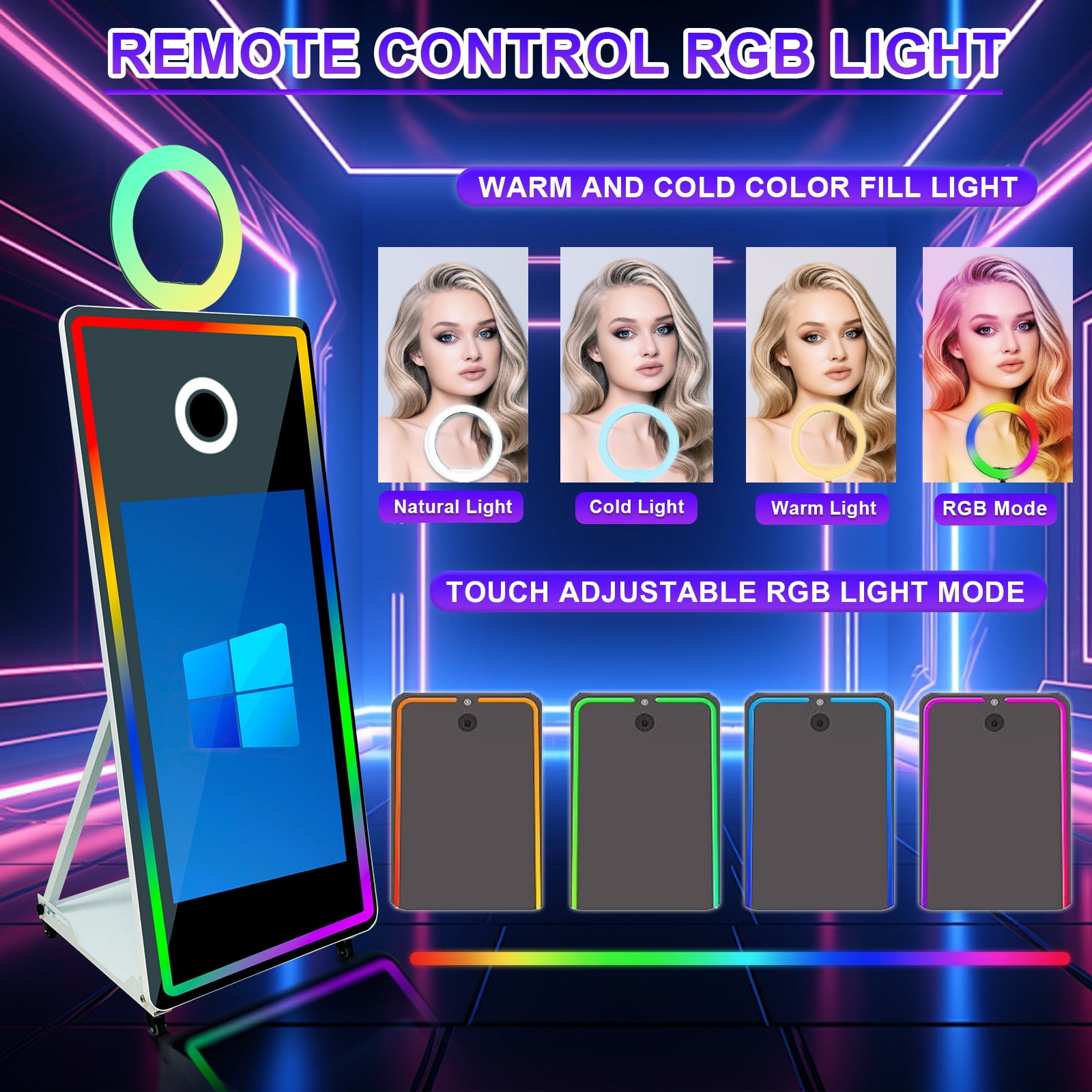 PAAFNN Party Events Wedding 65" Photo Booth Machine with 43" Touch Screen and Flight Case