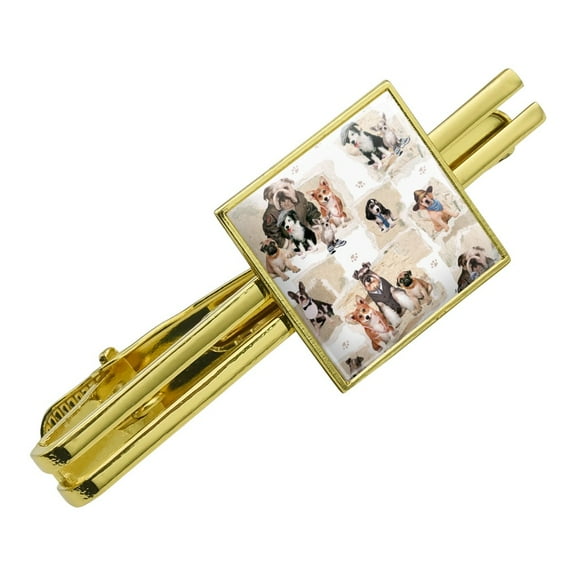Cool Dudes Dogs in Outfits Square Tie Bar Clip Clasp Tack- Silver or Gold