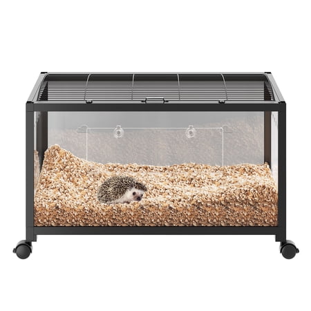 ChaoLink Hedgehog Enclosure with Acrylic Sides, Metal Guinea Pig Cages, Universal Wheels+Chew-Proof Dual Door Stackable Cages for Guinea Pigs, Gerbil, Dwarf Syrian HamsterBlack