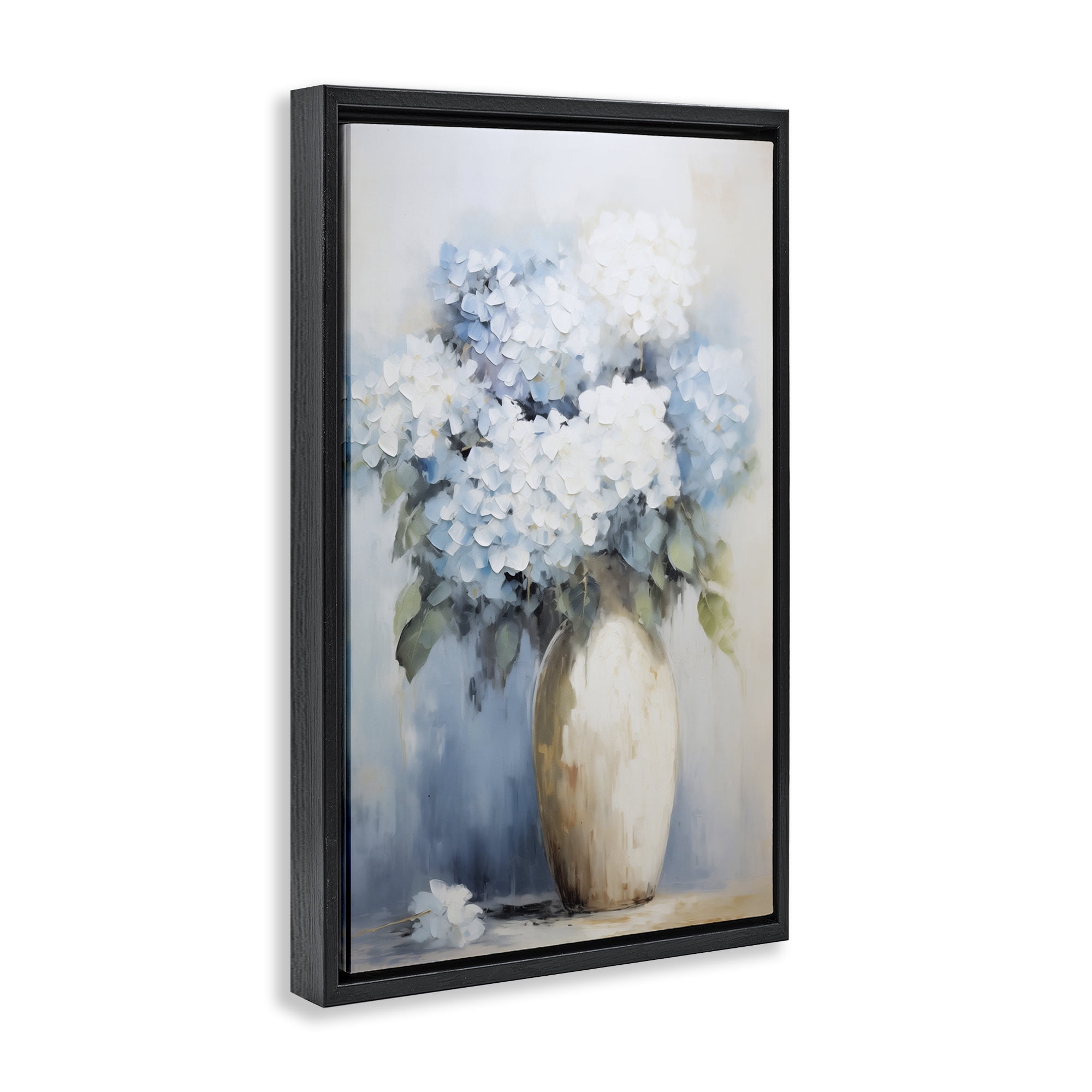 Stupell Industries White & Blue Hydrangeas Botanical & Floral Painting Black Floater Framed Art Print Wall Art, 21 x 31