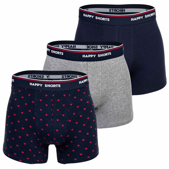 Happy Shorts Calzoncillos para Hombre, Paquete de 3 - Retro Jersey, Cintura con Logotipo Red Heart L (Large)