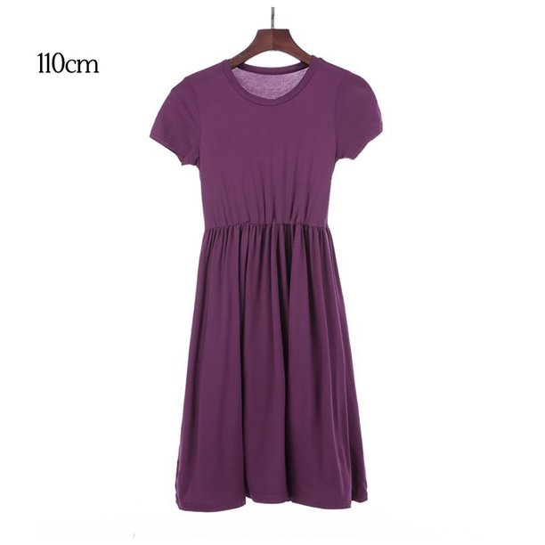 Minnieouse Vestido de color sólido de manga corta con cuello plisado de Elenxs Gril conjuntos de ropa Púrpura 110cm Minnieouse AP002630-12