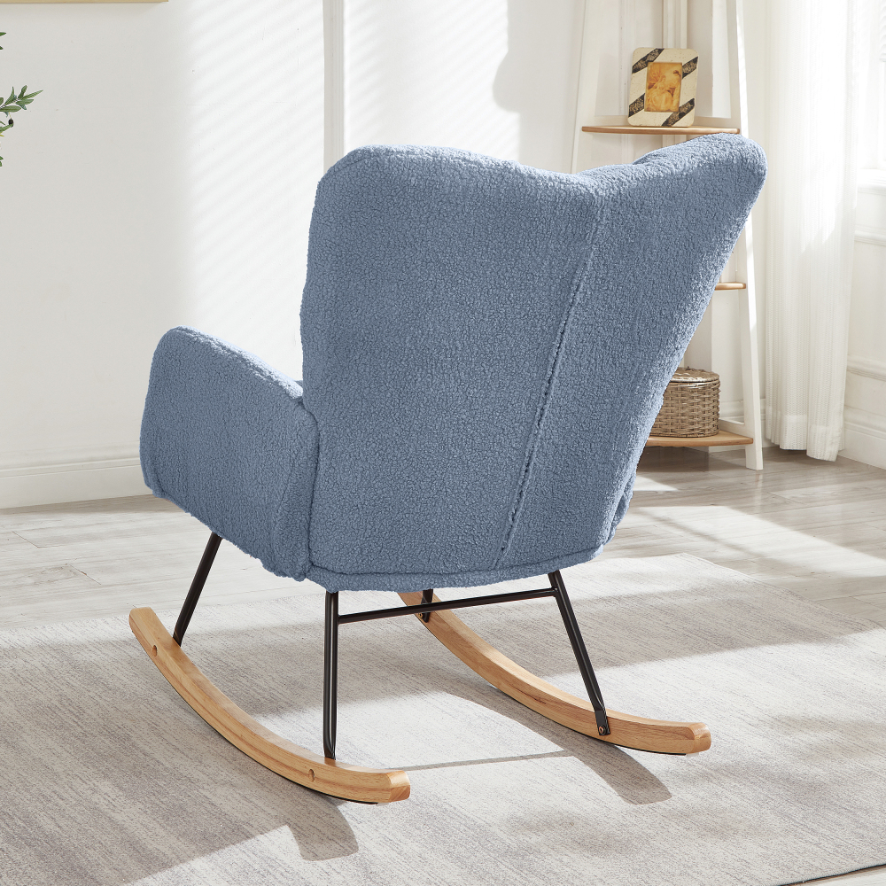 DECMAY Glider Chair for Living Room, Tufted Upholstered Teddy Fabric Rocking Accent Chair with Metal Frame and Wooden Legs