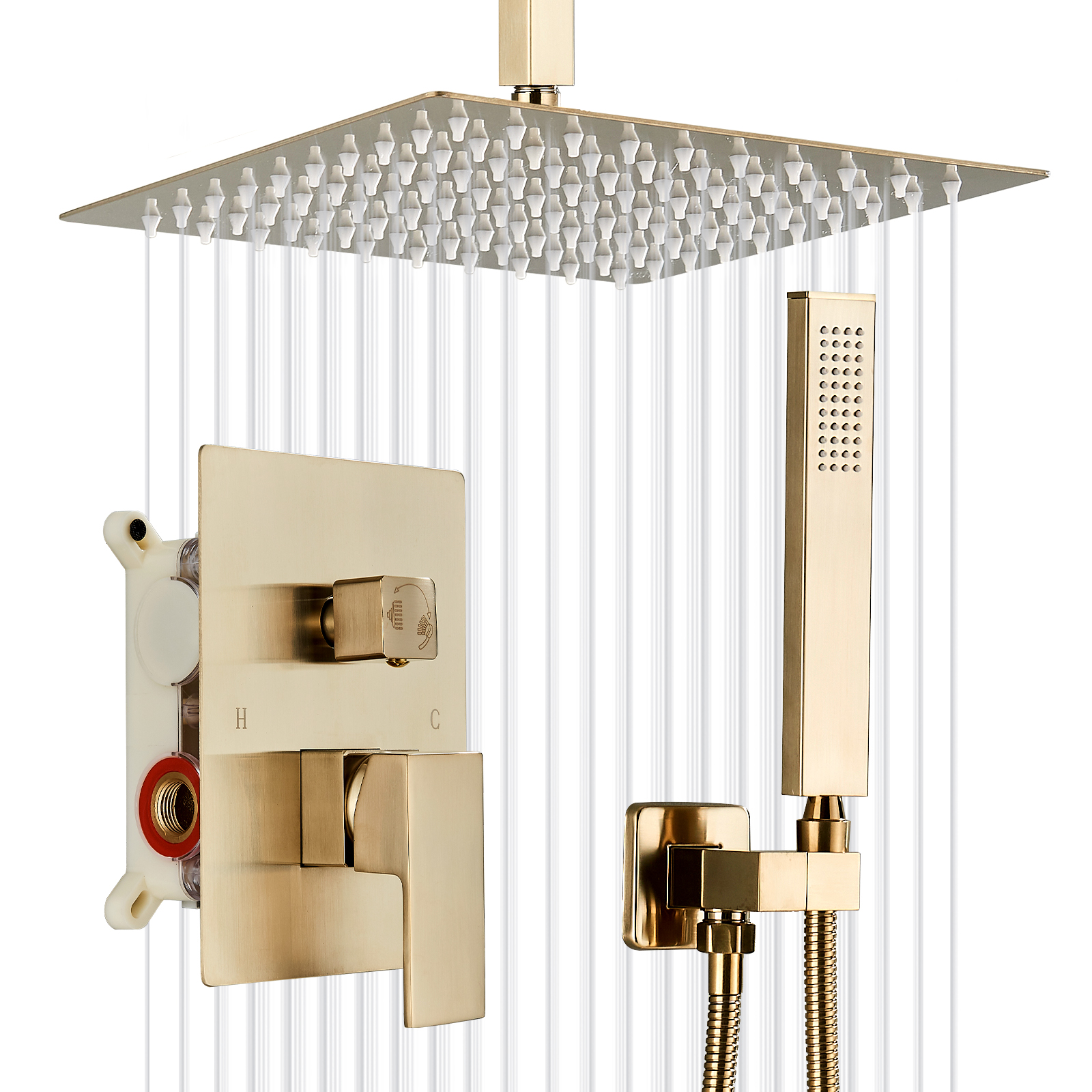 TVTIUO Rain Shower Faucet Set with 12" Shower Head and Handheld Shower,Ceiling Mounted Shower