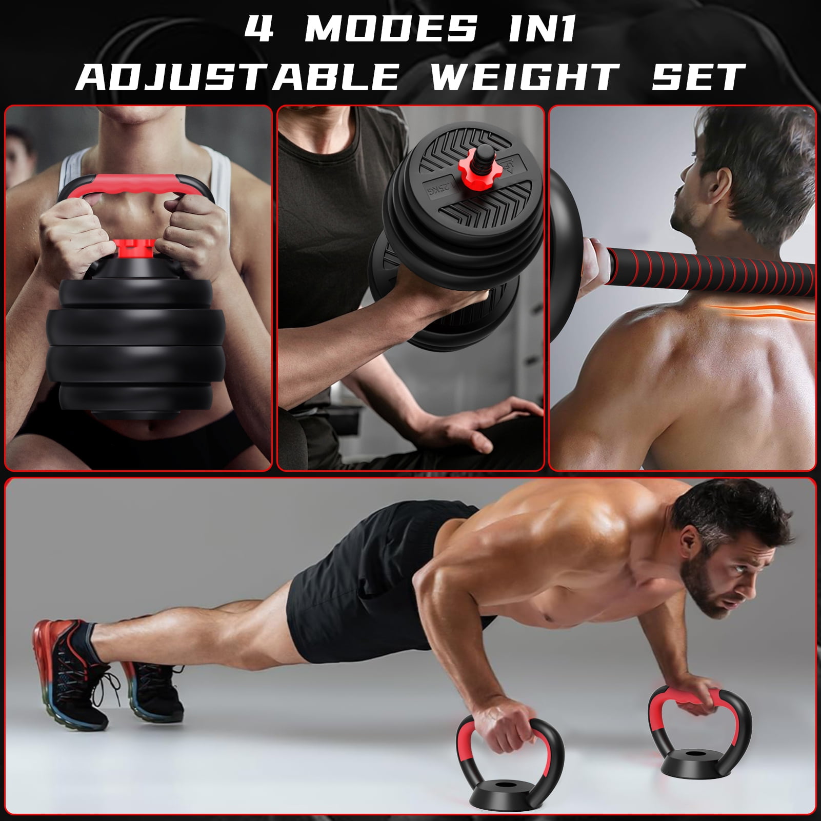 Wharick 4-in-1 Dumbbell Set Adjustable Weight Barbell Kettlebell Push-Up Home Gym