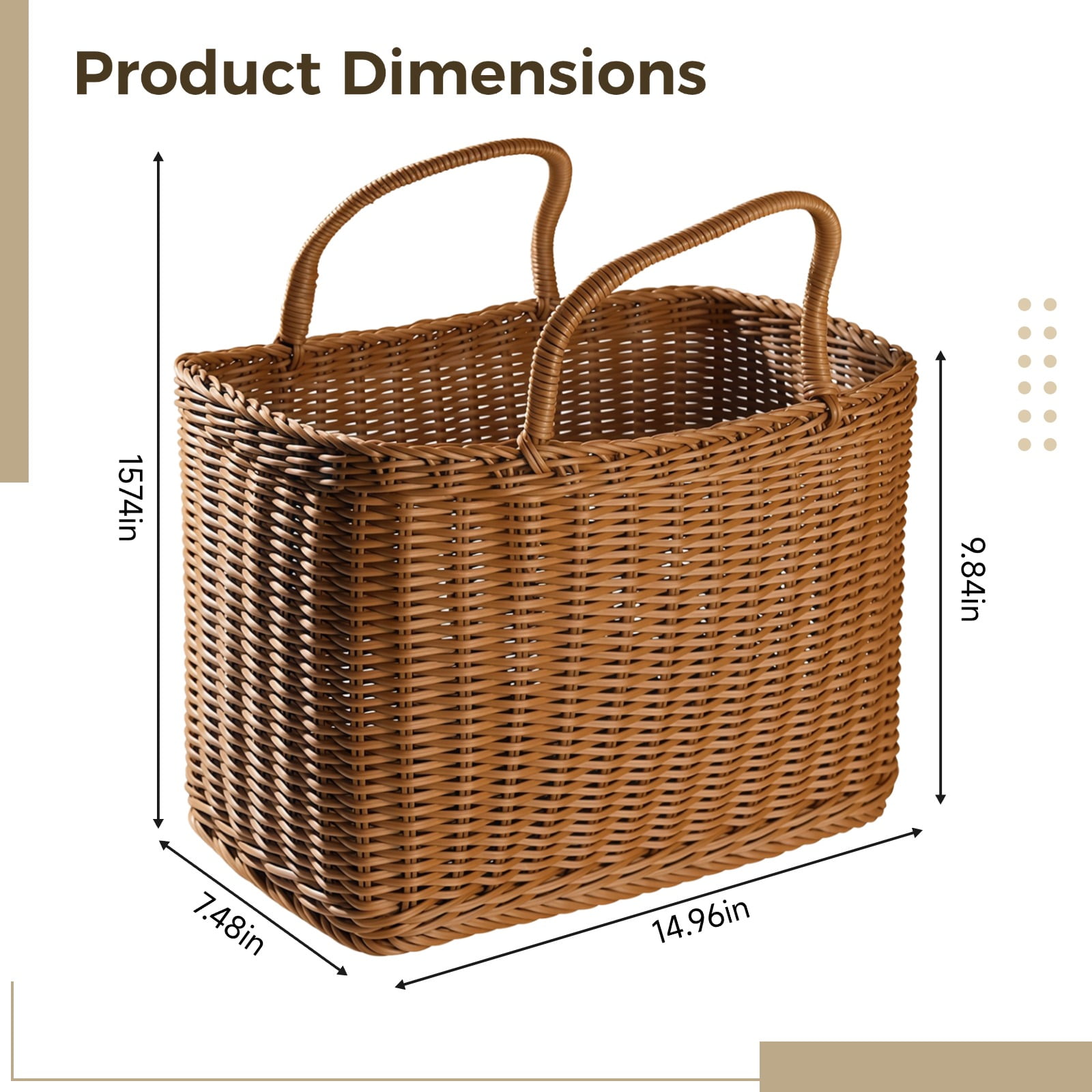 Plastic Wicker Storage Basket Large, Extra Large Plastic Wicker Basket for Picnic and Grocery, Long-Lasting Rectangular Basket with Handles, Large Wicker Storage Basket for Outdoor Use