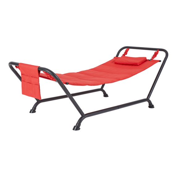 (Open Box) Mainstays Belden Park Polyester Hammock with Stand and Pillow for Outdoor Patio, Multi color, Assembled Length 90.55"