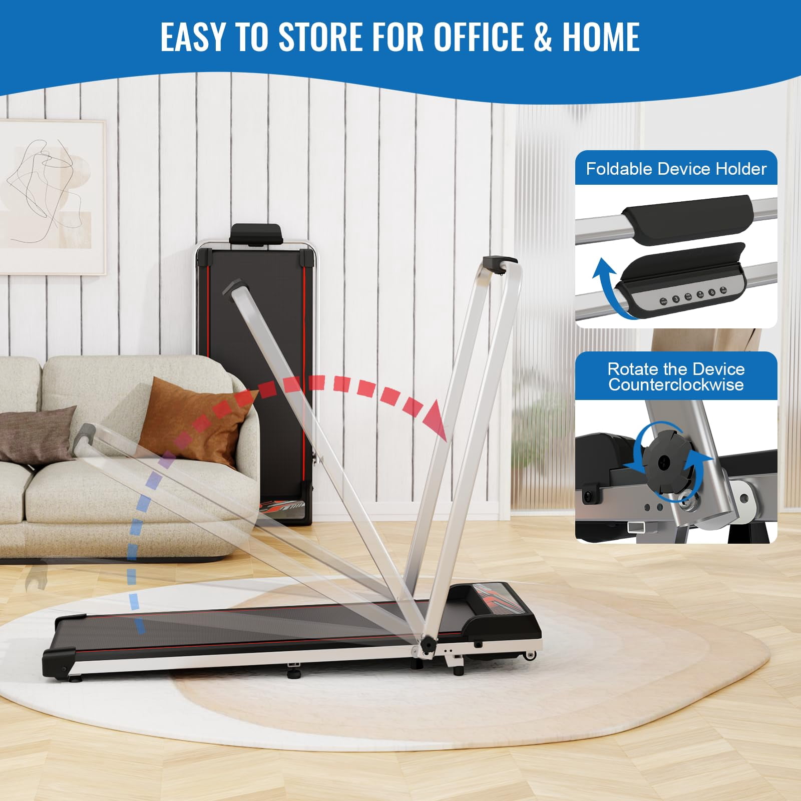 Chiccushion Walking Pad Treadmill with Incline,Walking Pad 300 lb Capacity with Handle Bar, Foldable Under Desk Treadmills for Home Small Office