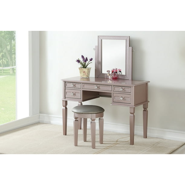 Simple Relax Vanity Table with Stool Set Rose Gold ...