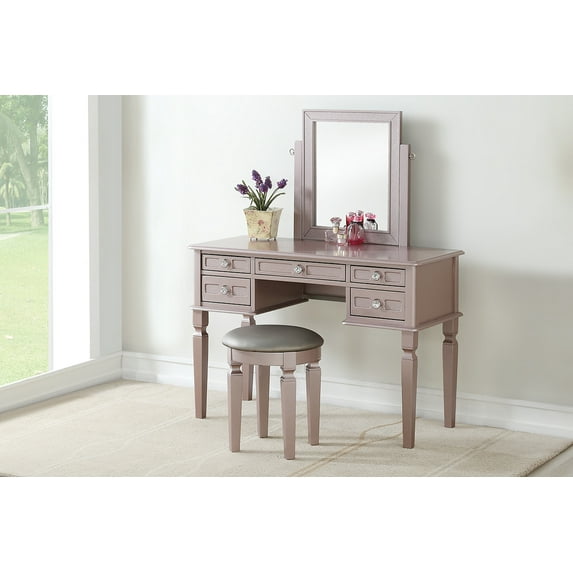 Simple Relax Vanity Table with Stool Set Rose Gold
