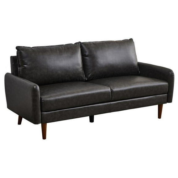 Pemberly Row Modern Sofa Faux Leather Couch for Living Room Office Dark Gray