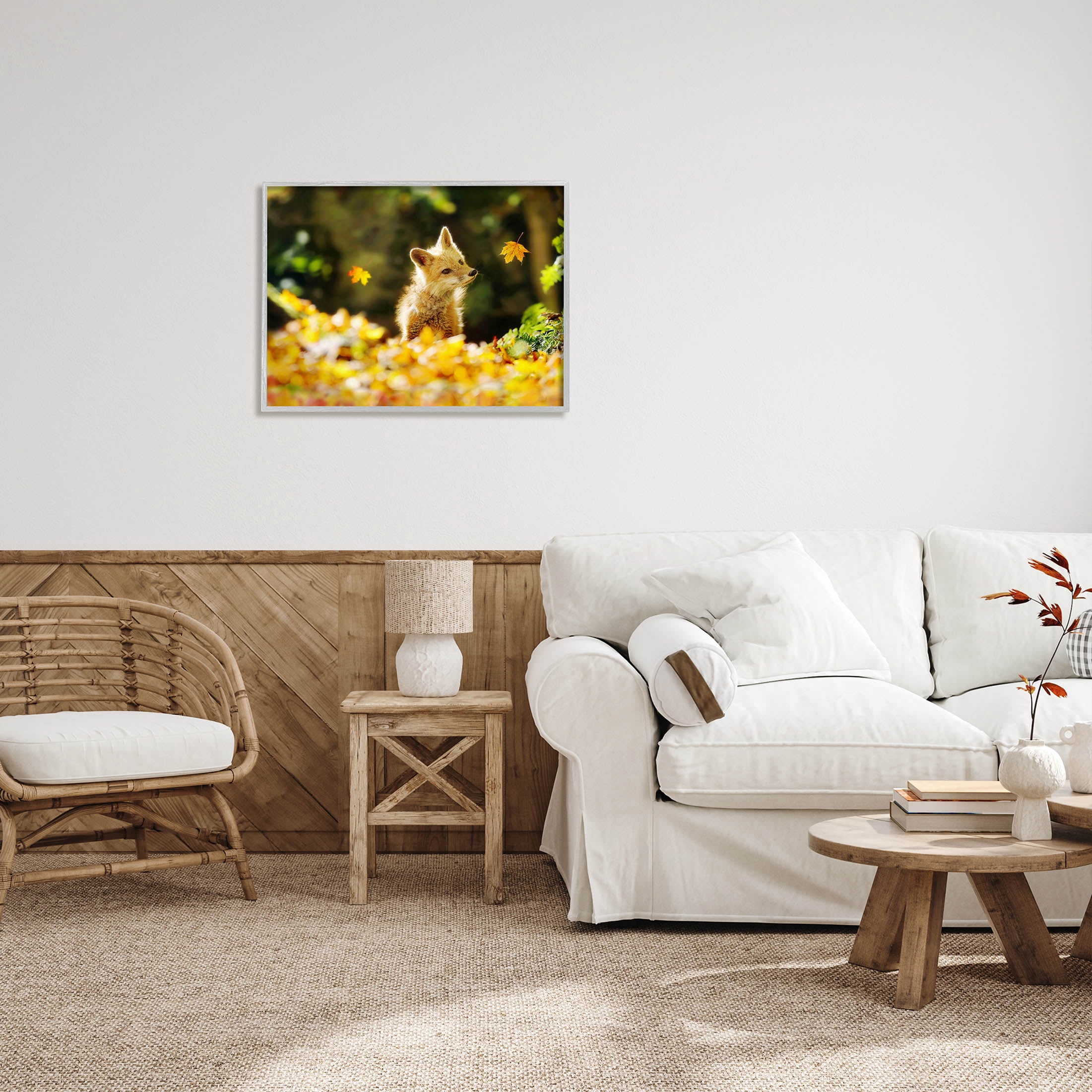 Stupell Industries Fox Watching Autumn Leaves Photograph Gray Framed Art Print Wall Art, Design by Carrie Ann Grippo-Pike
