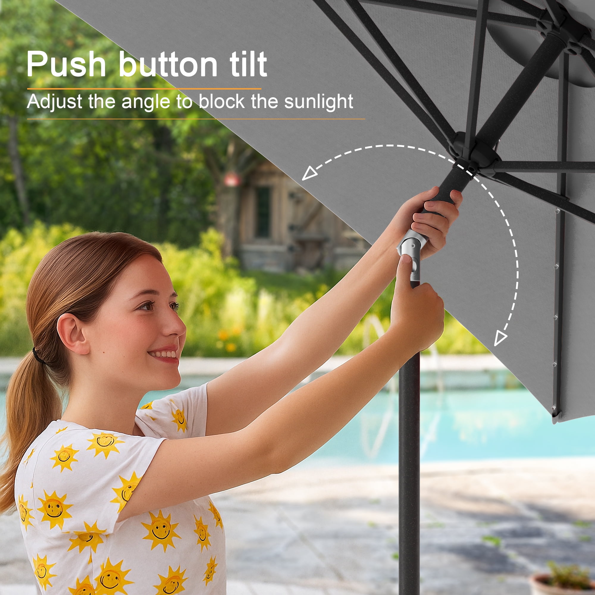 ACEGOSES LED Outdoor Patio 6x9ft Deck Solar Light Market Umbrella, Outside Table Umbrellas With Polyester canopy,Gray