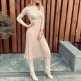 thumbnail image 4 of Fesfesfes Dresses for Women Solid Color Knitted Long Sleeve Party Dress Round Neck Bottoming Pleated Dress, 4 of 9