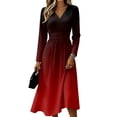 thumbnail image 2 of Long Sleeve Midi Dresses for Women V Neck Vintage Long Sleeve Work Casual Dress Elegant Formal Wrap Dress, 2 of 6