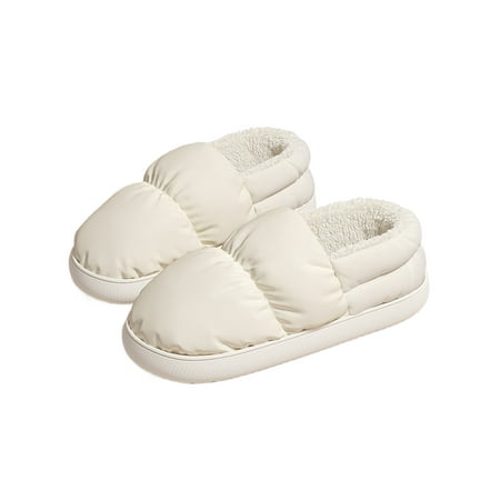 

Lacyhop Unisex Indoor Comfort Moccasin Booties Lightweight Slip On House Slippers Non-slip Solid Plush Lined Slipper Bright White 5.5-6