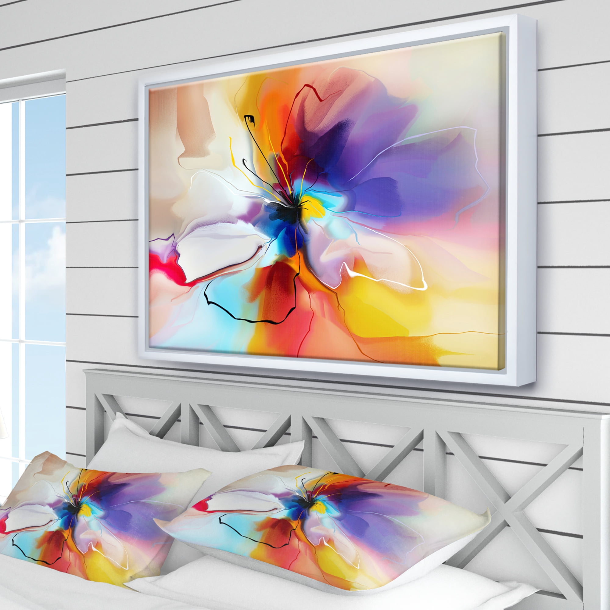 Designart ' Waves and Circles Black n’ White ' Abstract Framed Canvas Art Print