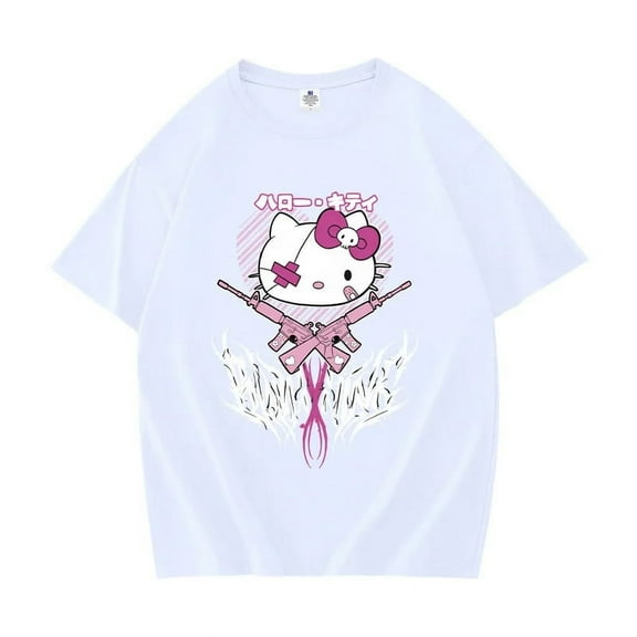 Sanrio New Men's and Women's T-Shirt Short-Sleeved Hello Kitty Cartoon Spring and Summer Casual Printed Cotton T-Shirt Gift