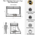 thumbnail image 5 of JERFIT Twin over Full Metal Bunk Bed with Ladder, Low Profile Design for Space Saving, Black Sturdy Frame with Guardrails, No Box Spring Needed, 5 of 9