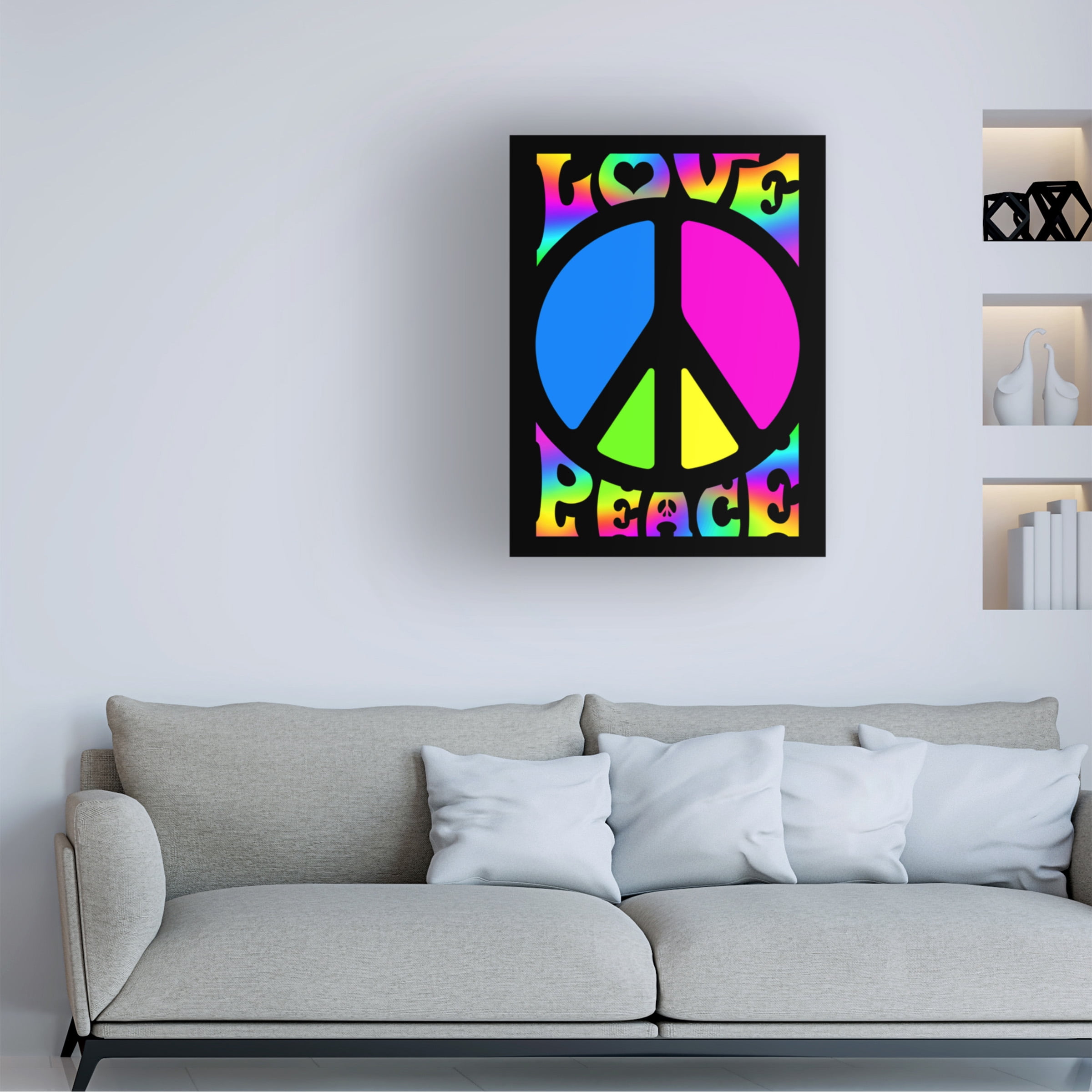 Canvas Wall Art - Michael Fishel 'Retro Peace Sign' Wall Art for Living Room, Bedroom, or Office Décor by Trademark Fine Art - 35 x 47 Inches