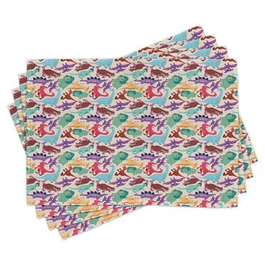 Ambesonne Dinosaur Place Mats Set of 4, Funny Monsters Cartoon, Standard Size, Multicolor