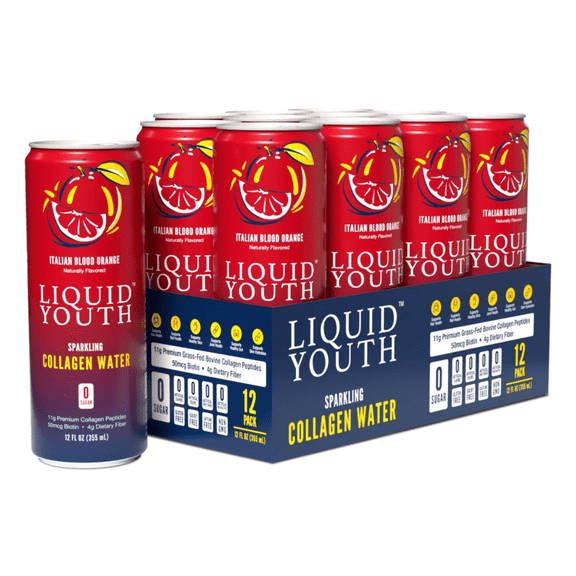 Liquid Youth Sparkling Collagen Water - 12 cans, Italian Blood Orange