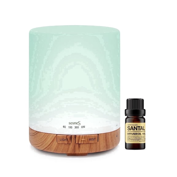 Sesnes 4 Timers & Safe Auto off Humidifier 300ml Oil Diffuser with Santal Diffuser Oil, Wood Grain Mint Green