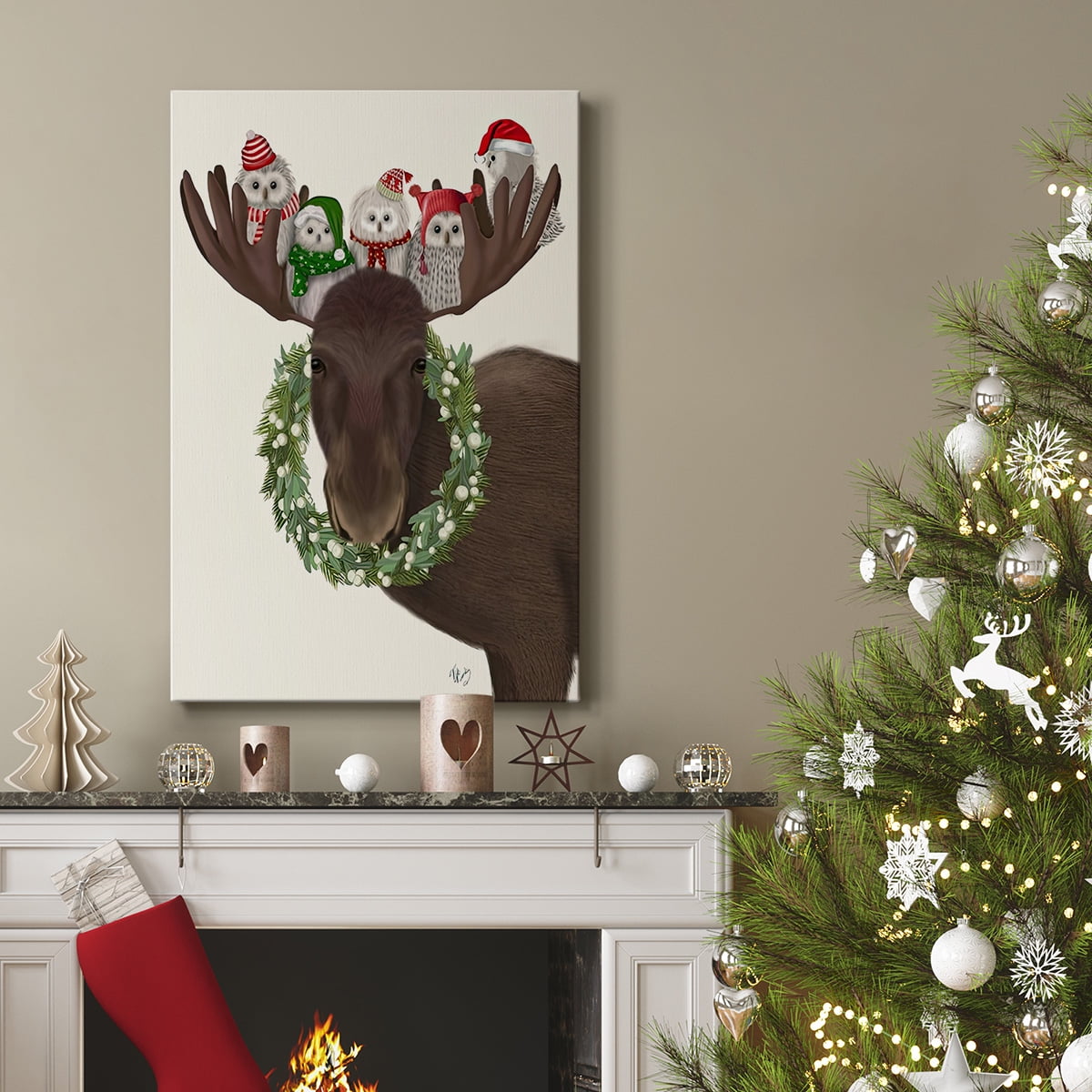 Christmas Moose and Christmas Owls- Gallery Wrapped Canvas