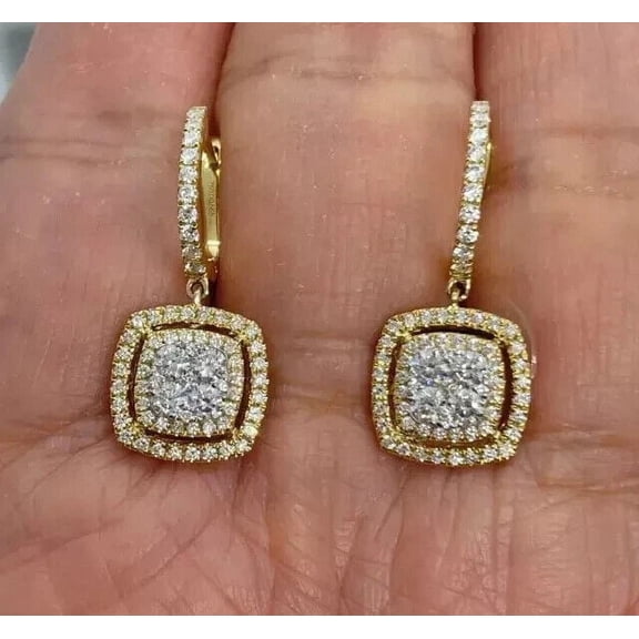 2.10Ct Round Cut Lab-Created Diamond Dangle/Drop Earrings 14K Yellow Gold Plated