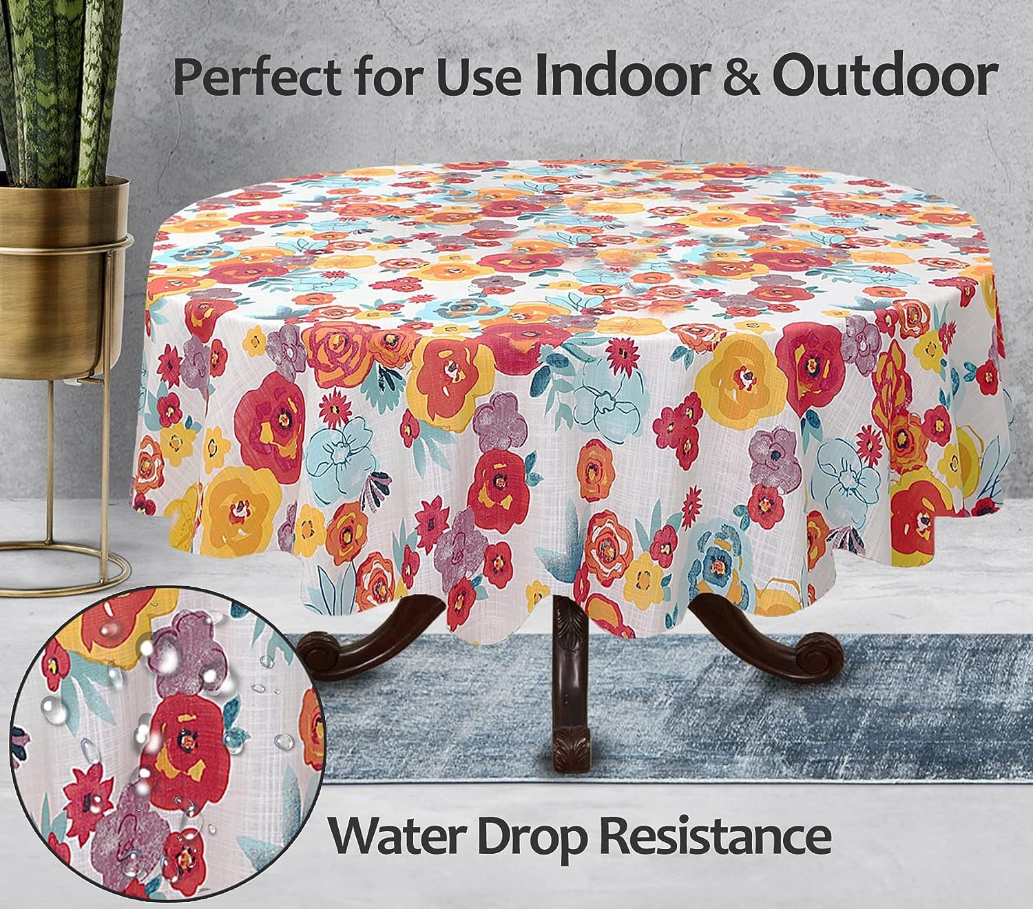 Ruvanti Table Cloth 70" Round 4-6 Seats, Quality 100% Cotton Round Tablecloth, Washable, Reusable Table Cloths, Multi Color Flower Design for Buffet Table, Parties, Holiday Dinner, Wedding & More