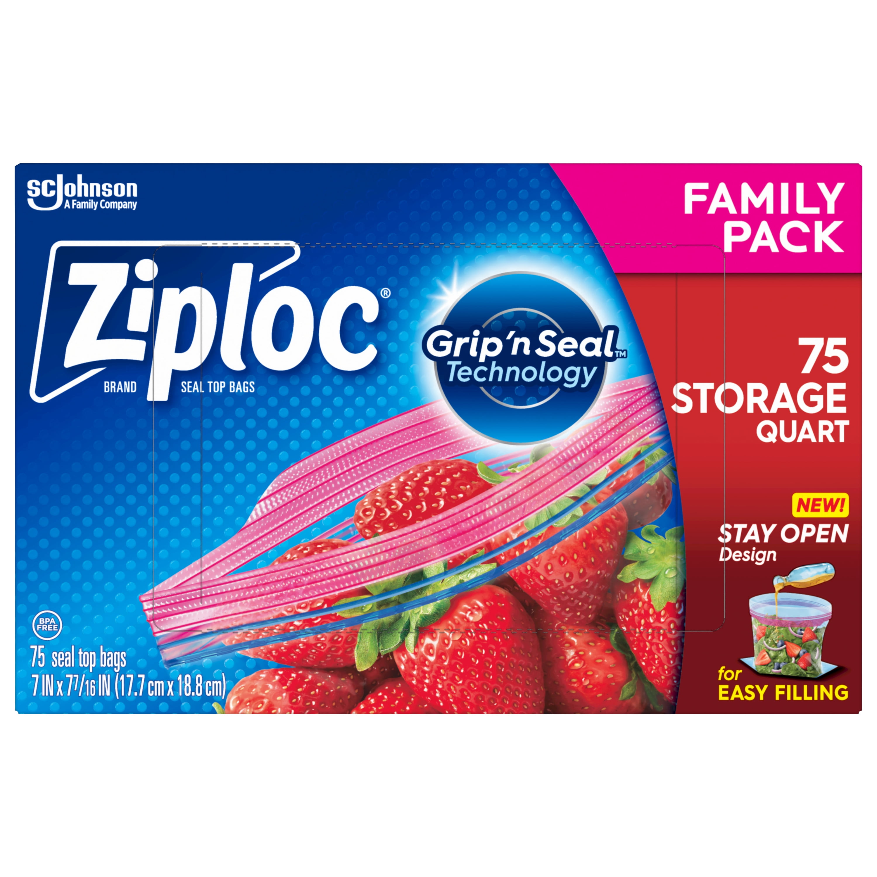 Ziploc Quart and Gallon Food Storage Freezer Bags Bundle, New Stay Open  Design with Stand-Up Bottom, Easy to Fill, 75 Count Quart Bags and 60 Count