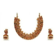 Estele Gold Plated Holy Swans Designer Nakshi Necklace Set With Colored Stones And Pearls For Women Suitable For All Occasions Special Gift For Wedding, Engagement, Anniversary, And Birthday
