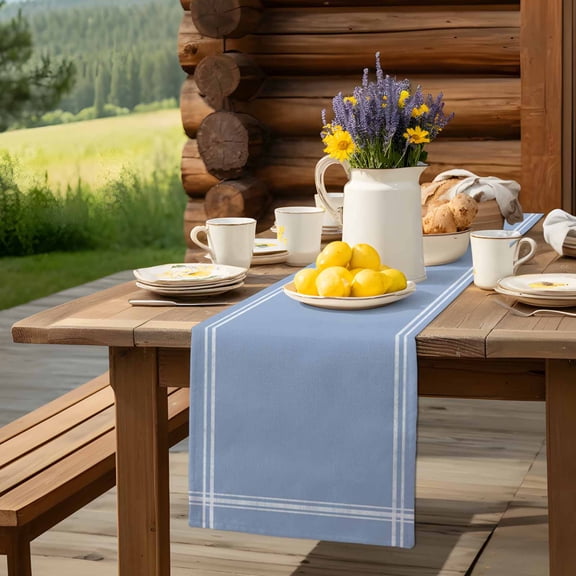 Light Blue Table Runner 13x90in Non-Slip Cotton Linen Table Runners, Solid Color Dresser Scarves TableRunner for Dinner Kitchen Dining Wedding Party