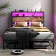 thumbnail image 5 of DRNANLIT Queen Size Bed Frame with Headboard, LED Lights, Charging Station & Under Bed Storage, Vintage Brown, 5 of 13