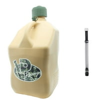 VP Racing 4042-CA, 5.5-Gallon Square Motorsport Jug Tactical Tan w/ 14" Deluxe Filter Hose Close-Trimmed Cap and Neck for Tight Seal - (1 Pack)