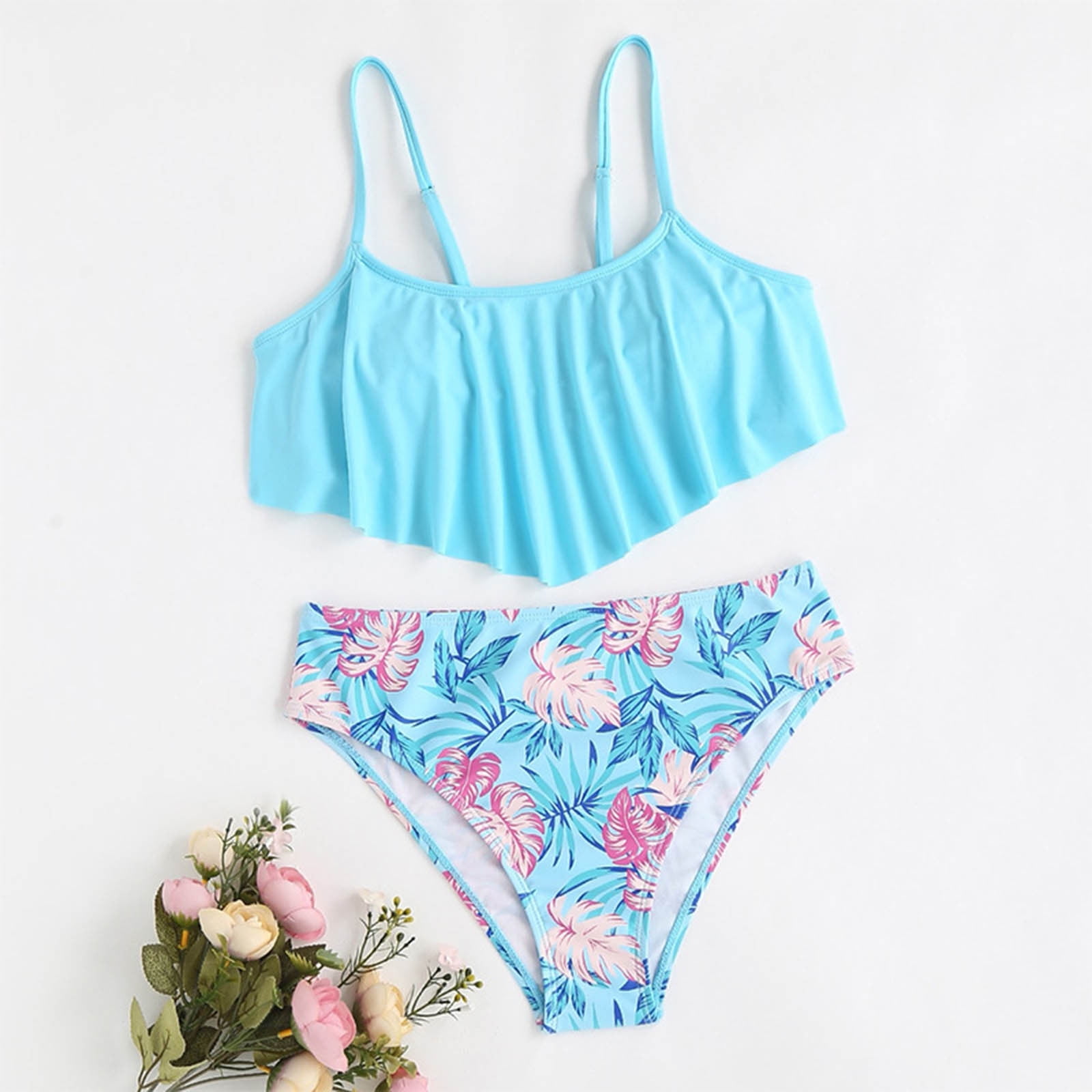 nsendm Girls Swimwear Big Kid Clothes Junior Girls Swimsuits Cow Print Toddler Girl 2 Piece Swimsuit Sport Blue Floral Prints High Swimsuit Kids Two Blue 13 14 Years Walmart