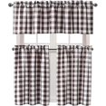 thumbnail image 2 of 3 Piece Semi Sheer Kitchen Curtains - Light Filtering Buffalo Plaid Tier and Valance Window Curtains Set, Coffee and White, 2 of 6