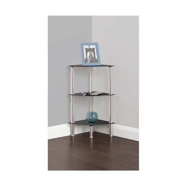 AVF S53-A Small 3 Tier Corner Shelving Unit - Chrome Effect & Black ...