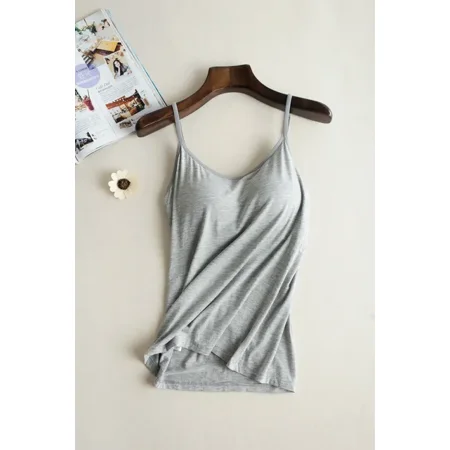 2024 Spring New Padded Bra Tank Top Women Modal Spaghetti Solid Cami Top Vest Female Camisole with Built In Bra Fitness Clothing