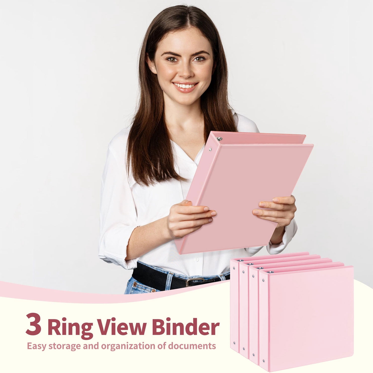 Pink Binder 1.5 inch Binders Holds 325 Sheets Capacity,Paper Organizer with Pockets Notebook Binders for Home Office,4 Pack