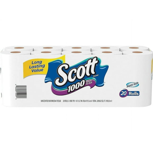 Scott 1000 Sheets Per Roll Toilet Paper, Bath Tissue, 20-Rolls