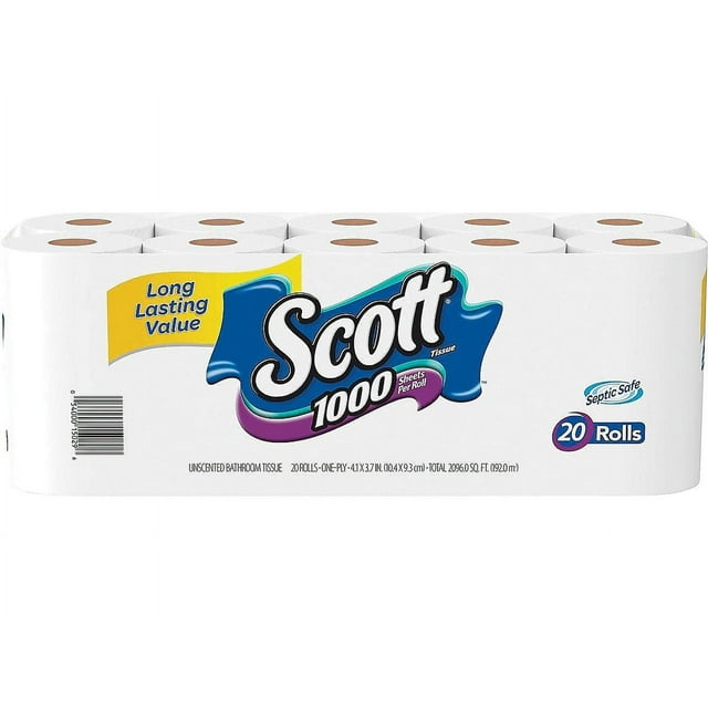 Scott 1000 Feuilles par Rouleau Papier Hygiénique, Papier de Toilette, 20 Rouleaux