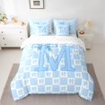 thumbnail image 2 of jejeloiu Kawaii Bows 7-Piece Twin Bedding Sets,Blue Letter M Bedding Comforter Set For Bowtie Girls Reversible, 2 of 8