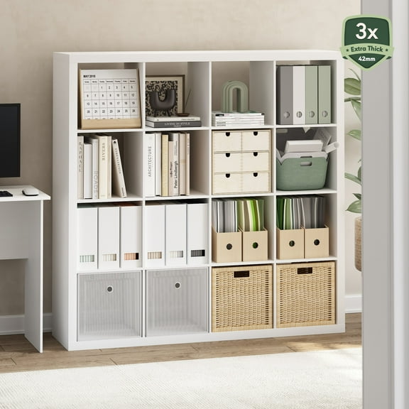Furinno Cubicle Extra Thick Frame Decorative Cube Storage Organizer, 16-Cube, White