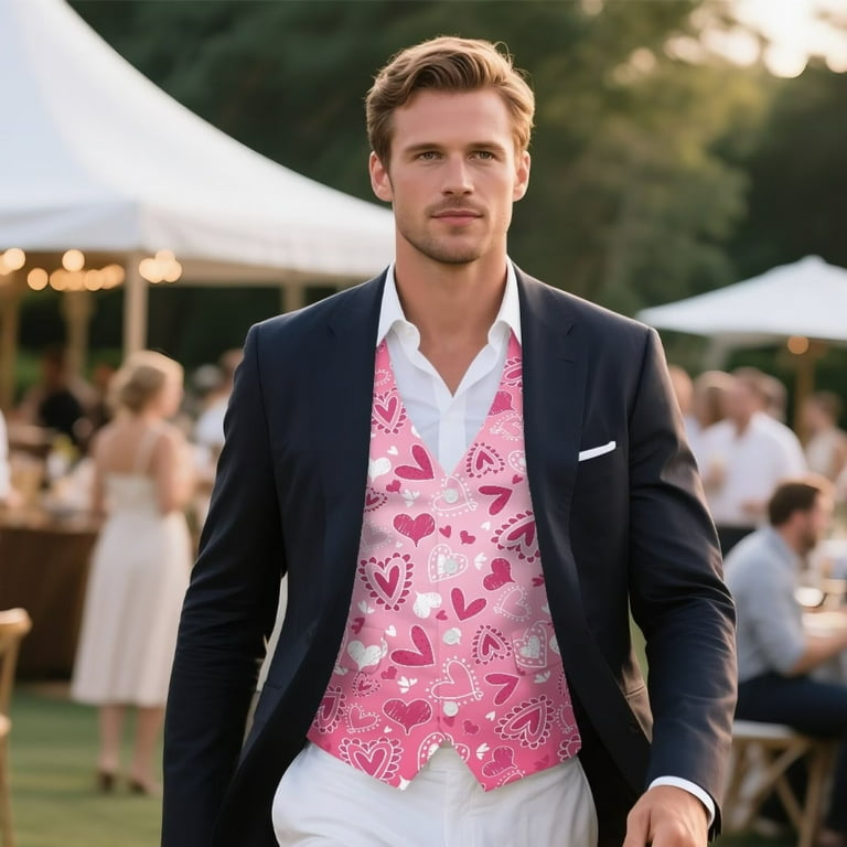 mens pink dress vest Men's Hot Pink Paisley Vest with Neck Tie 3XL / Hot Pink