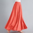 thumbnail image 5 of Idoravan Elastic Waist A-Line Flared Skirt Women Casual Summer Large Solid Elastic Waist Flax-line Ankle Skirt, 5 of 6